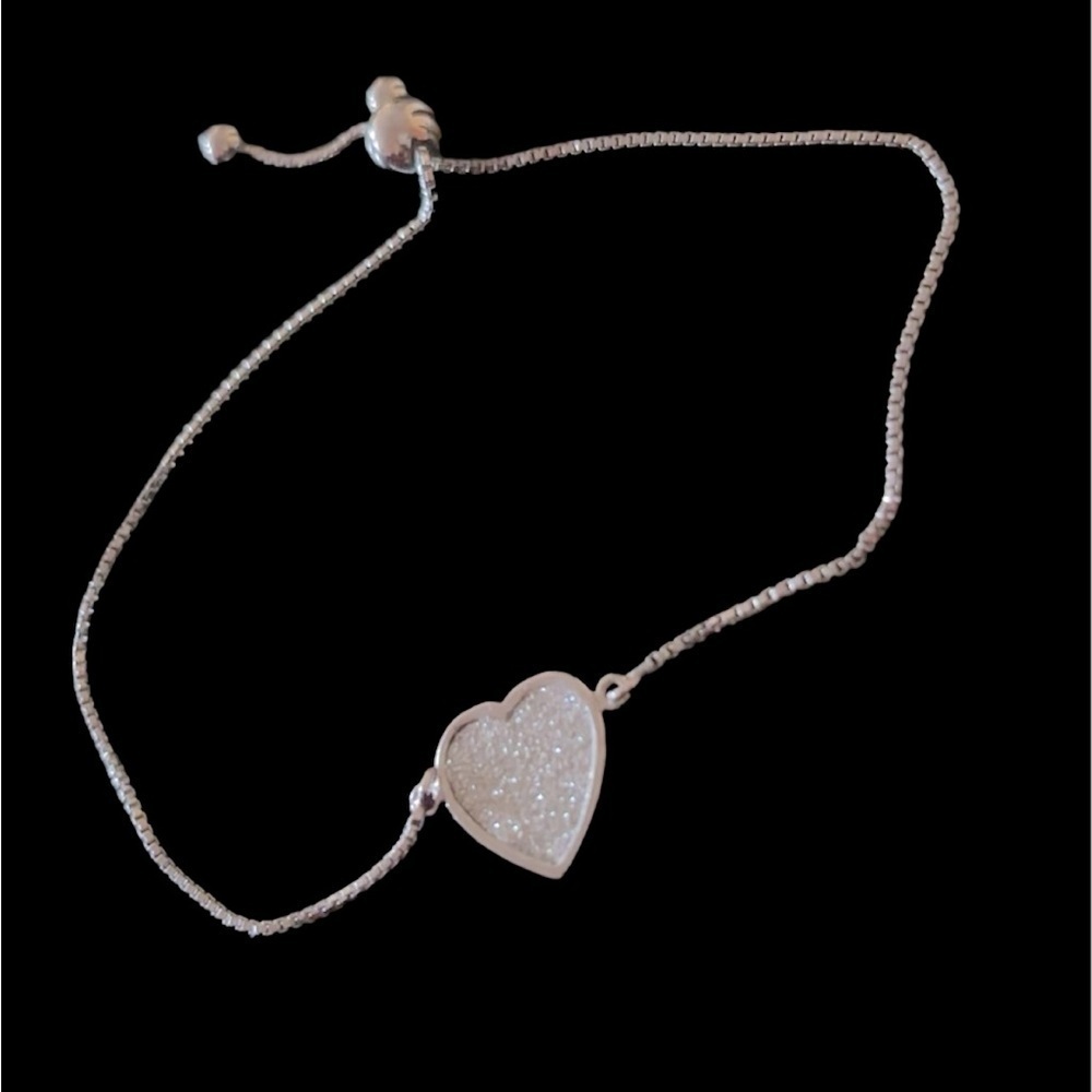 Sterling Silver faux diamonds bling Heart Pendant box bracelet